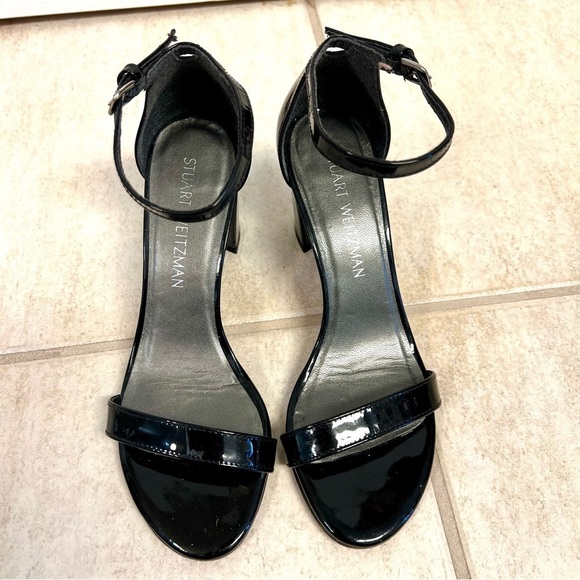 The Stuart Weitzman Women's Nearlynude Strap Sandal black block heels size 6M - Picture 4 of 11